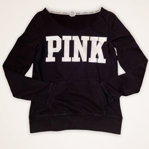 PINK VS Raw Neck Kangaroo Pullover Graphic Sweatshirt